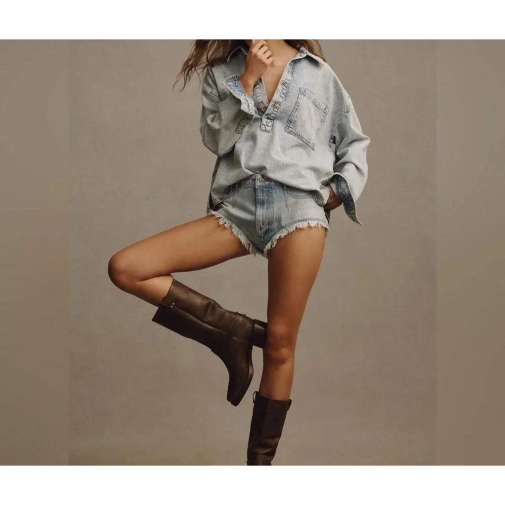 Pilcro Pitched Micro Denim Cutoff Shorts Women 29 Light‎ Blue High Rise Frayed